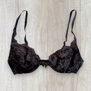 VICTORIA'S SECRET Style 8387 Black Lace Push Up Underwire Vintage 90s Bra 36A